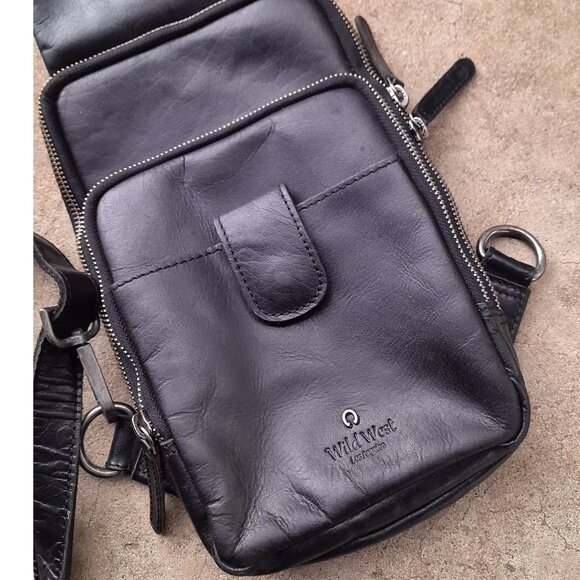 Leather Black Wild West Sling Crossbody Bag - Picture 3 of 10